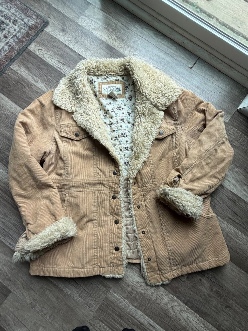 New York Classics Tan Corduroy Sherpa-Lined Jacket XL Womens Cozy Outerwear